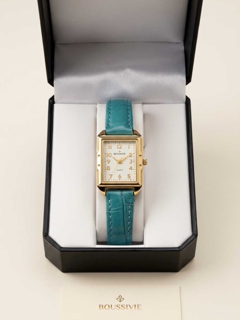 ⭐️2/50$ Teal Leather Strap Gold-Tone Quartz Watch